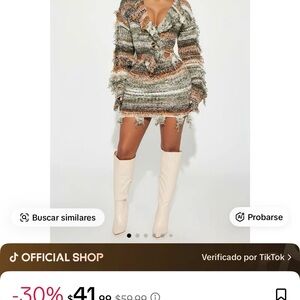 Fashion Nova Textured Long Sleeve Dress